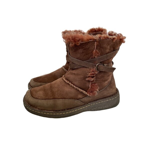 Cabelas Leather Shearling Lined Winter Boots Womens 8 Brown Buckle Strap Outdoor - Picture 1 of 10